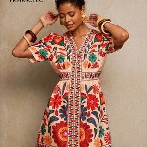 SHEIN Cream Midi Dress with Multicolor Floral Embroidery